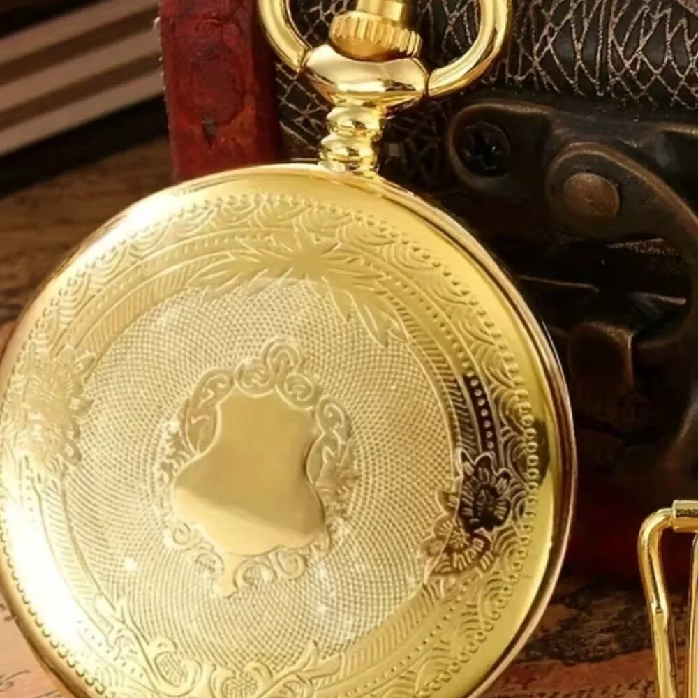 Pocket Watch Quartz Movement Golden Vintage Inspired Men's Fashion Collectable